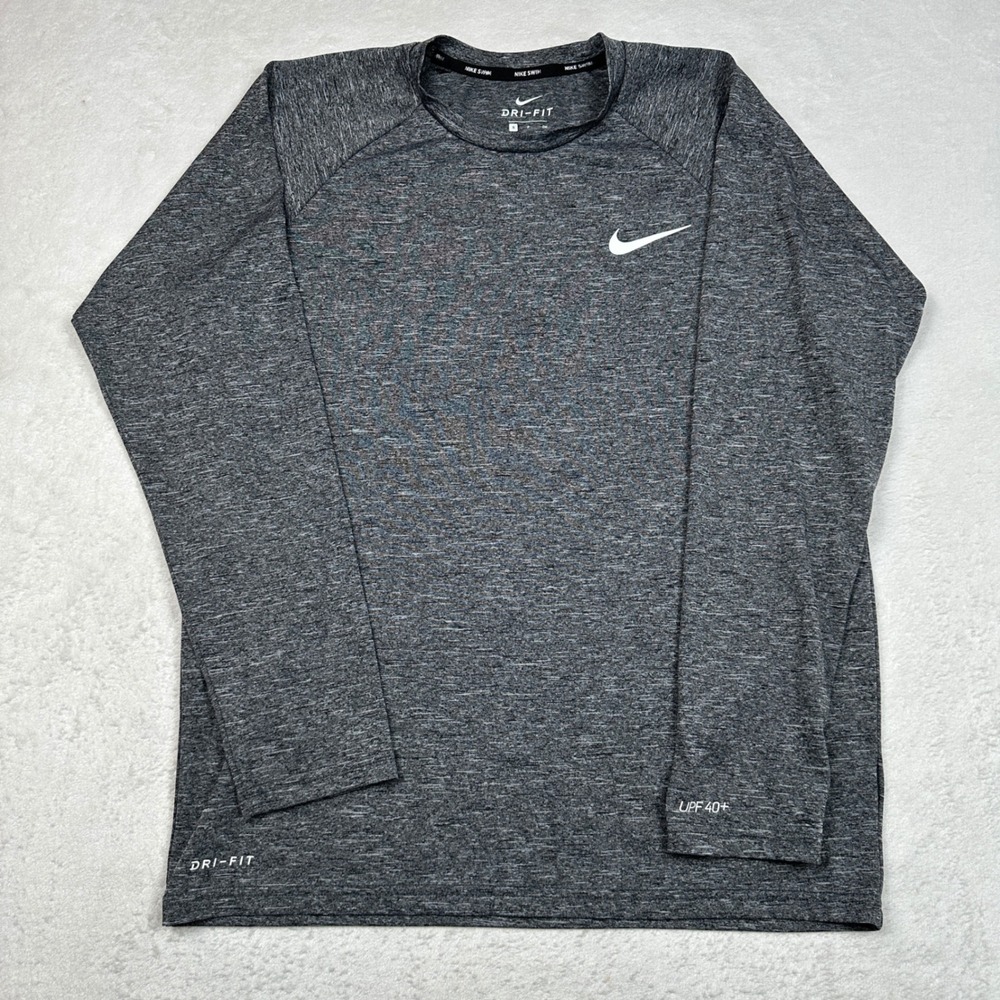 Nike Swim Mens Dri-FIT Long Sleeve Rash Guard Heather Gray UPF 40+ Small